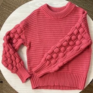 Elodie Pink Cowl Neck Sweater with Waffled Sleeves
